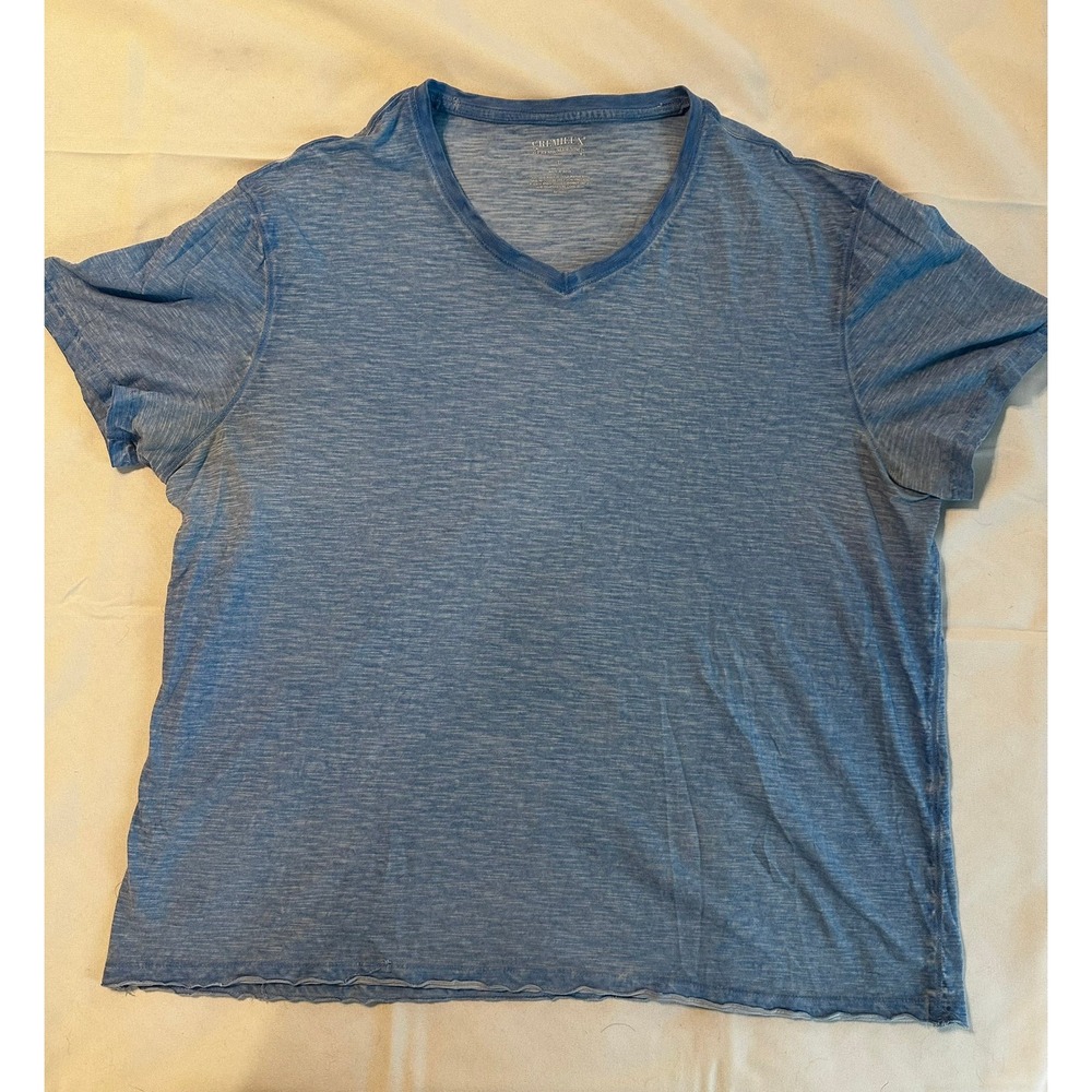 Cremieux Premium Denim Mens Blue Slub Knit Cotton V-Neck T-Shirt Large Raw‎ Hem